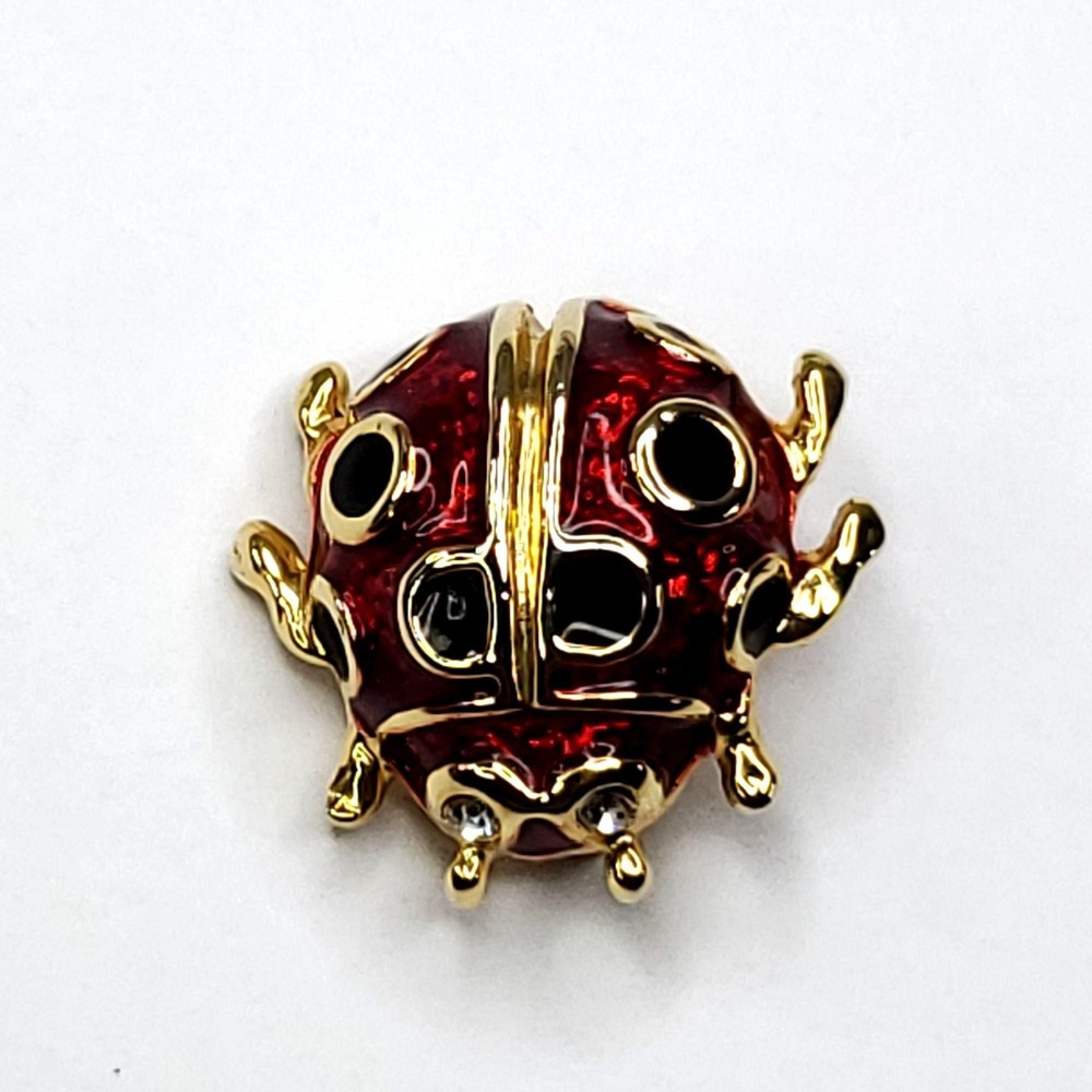 Small Ladybug Brooch Pin In Red & Gold With Rhinestone Eye 3/4 inch - Picture 10 of 10